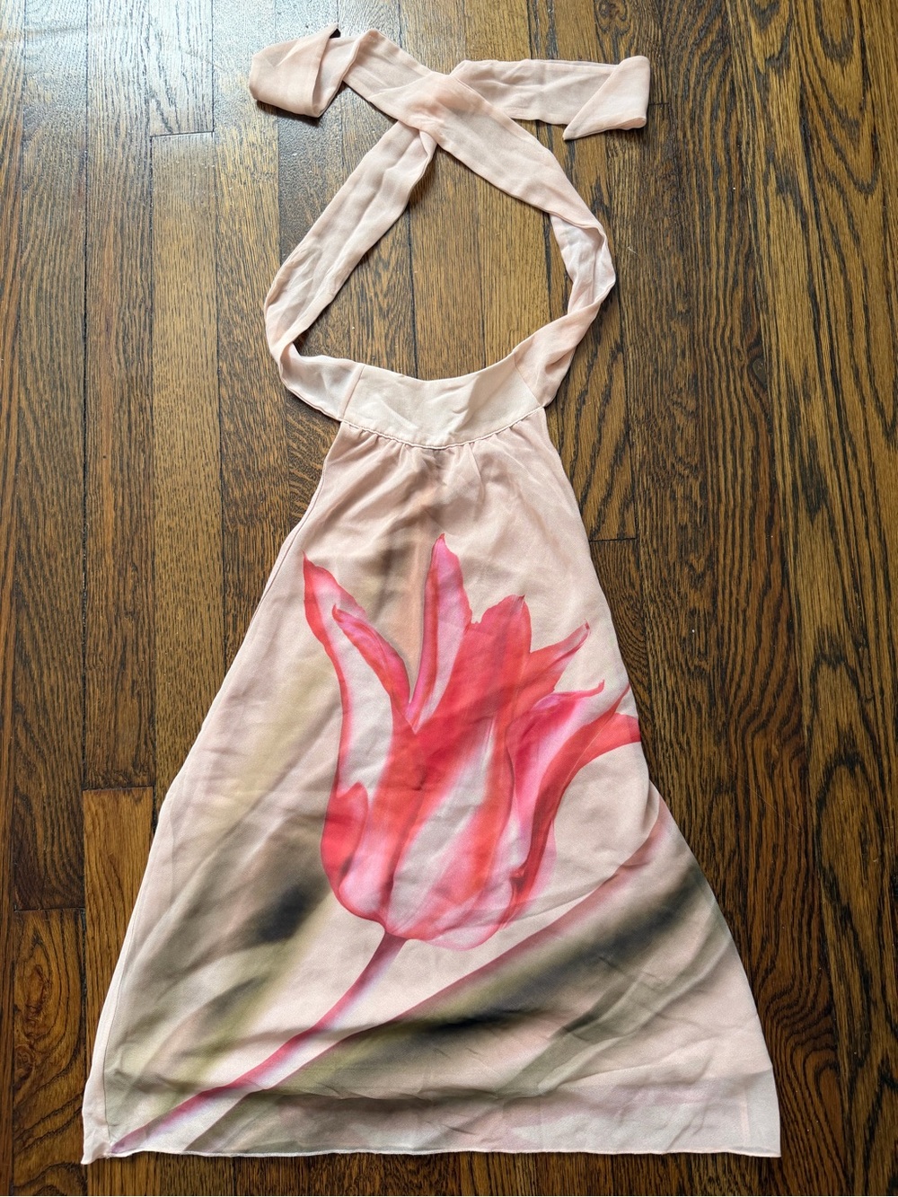 Musier Paris Pauline halter top in nude with rose print pink floral top